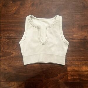 Ribbed V-Neck Crop Sports Bra - White